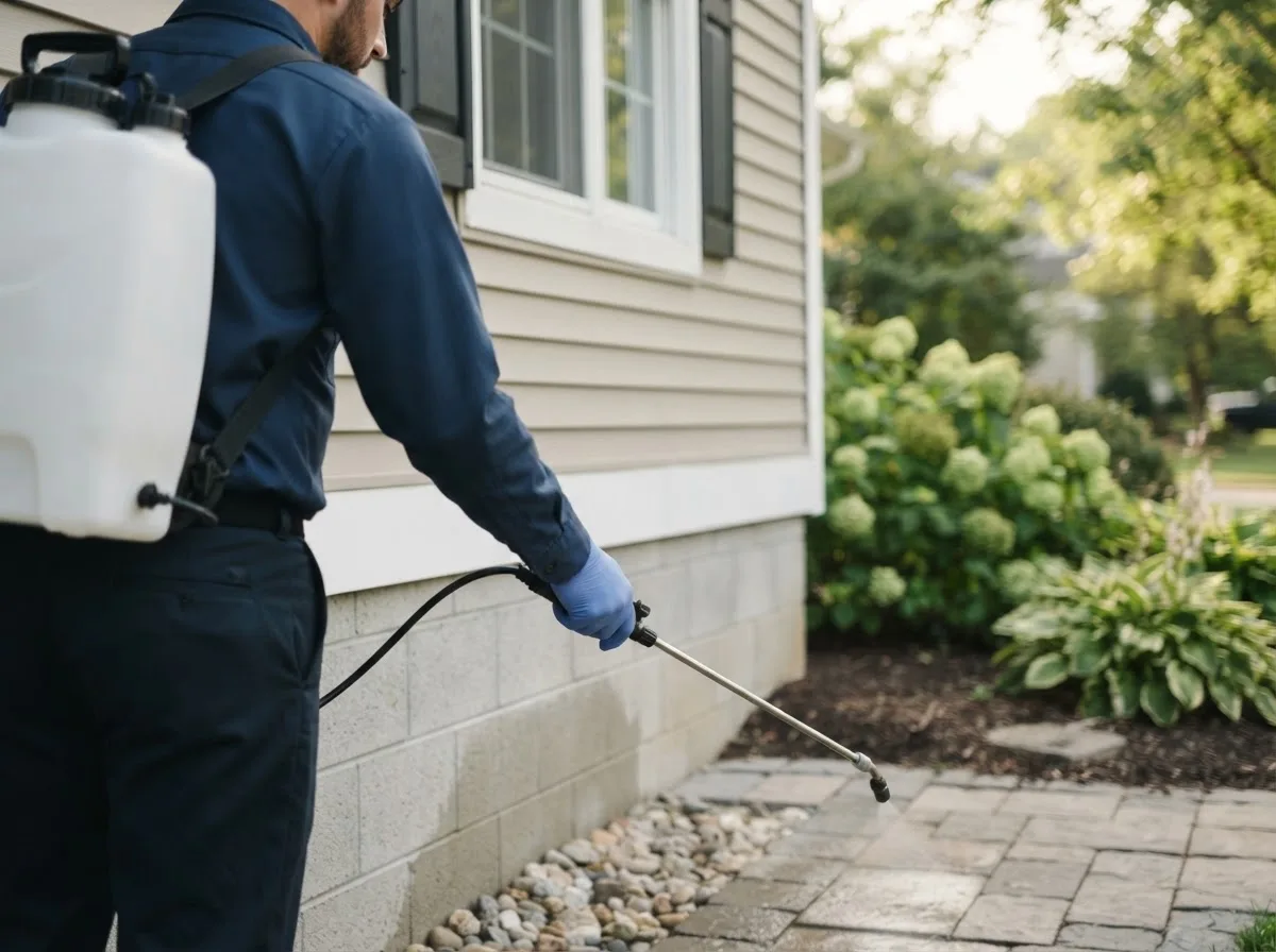 Pest control technician inspecting a home in Staunton, VA